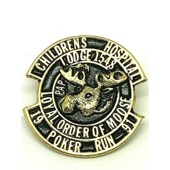 Loyal Order of Moose 1991 Poker Run Vintage Children Hospital Hat Vest Pin 1.2'' - Picture 1 of 7